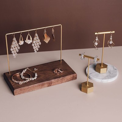 Black Walnut Wood Marble Stone Jewelry Display Holder Earrings Chain Necklace Display Stand Earrings Display Rack