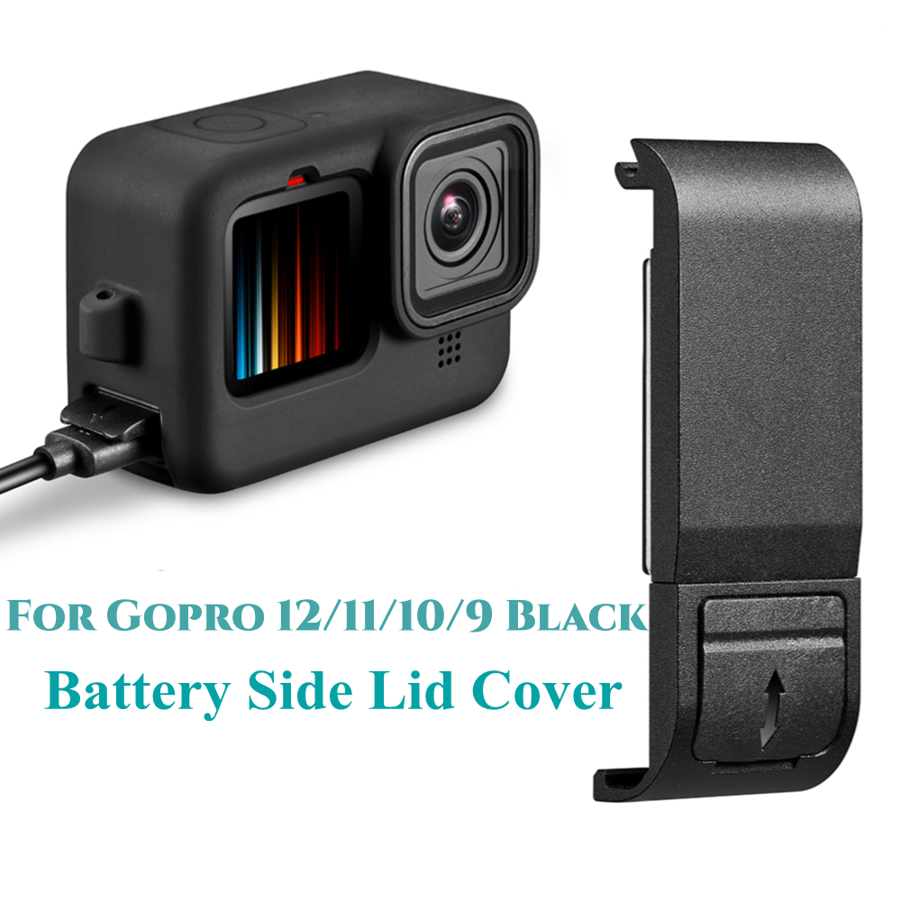Tapa de batería abatible para GoPro Hero 12 9, tapa de batería extraíble negra, puerta tipo C, puerto de carga, funda lateral para accesorios gopro 11