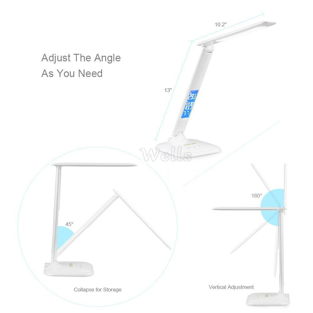 Led Tafellamp Met Led Display Bureaulamp Draagbare Led Leeslamp Met Kalender Klok Flexibele Moderne Kantoor Lamp Dimbare