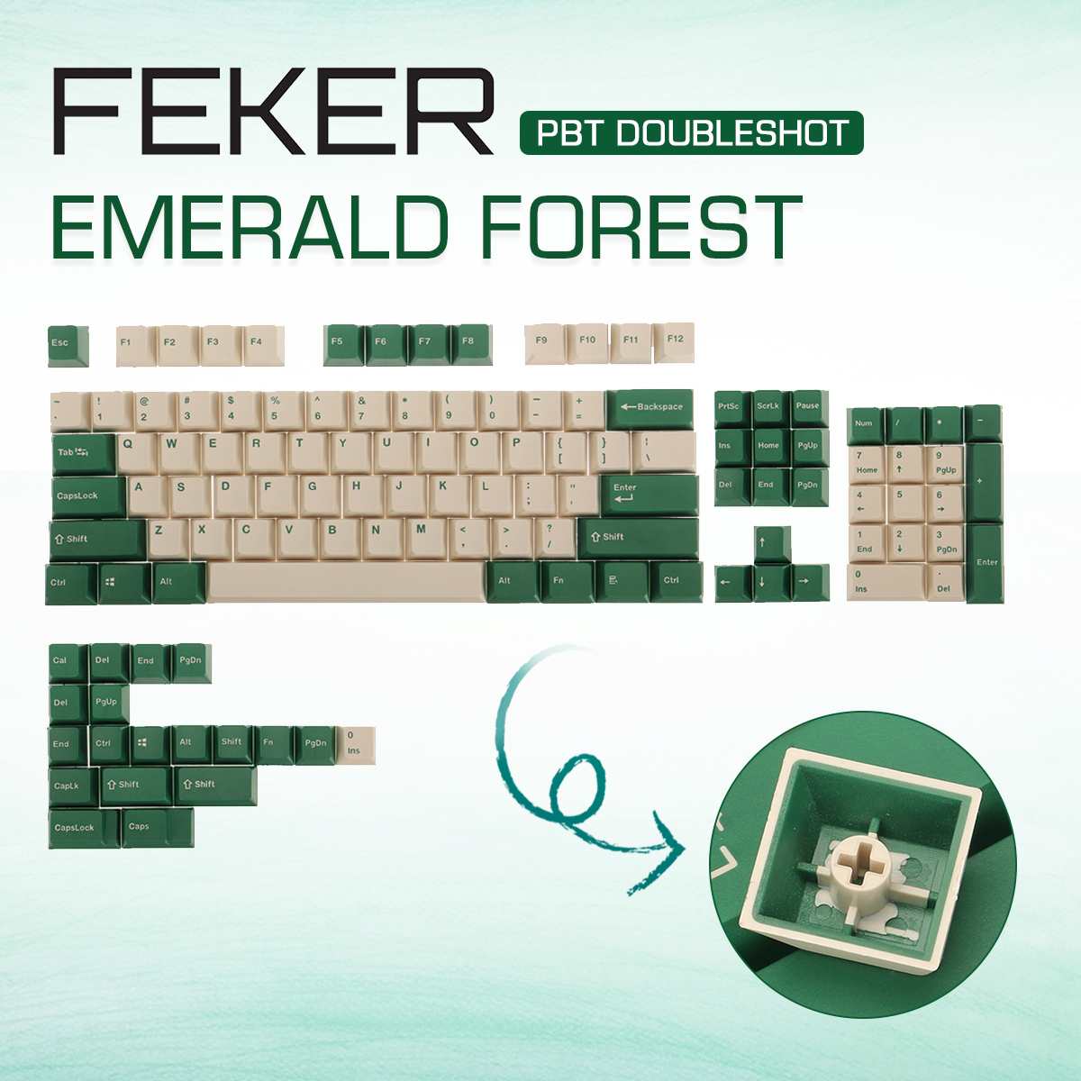 Feker 123 Keys Emerald Forest PBT Doubleshot Keycaps For Cherry MX Mechanical Keyboard Key Cap Switches OEM Profile