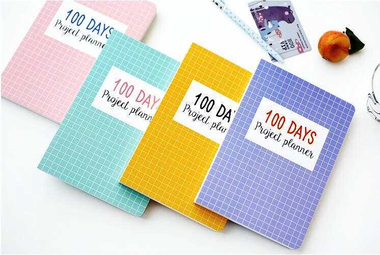Cuadrícula mundial de 100 días, Agenda de estudio, cuaderno, papel de cuadrícula con organizador diario, diario, papelería,