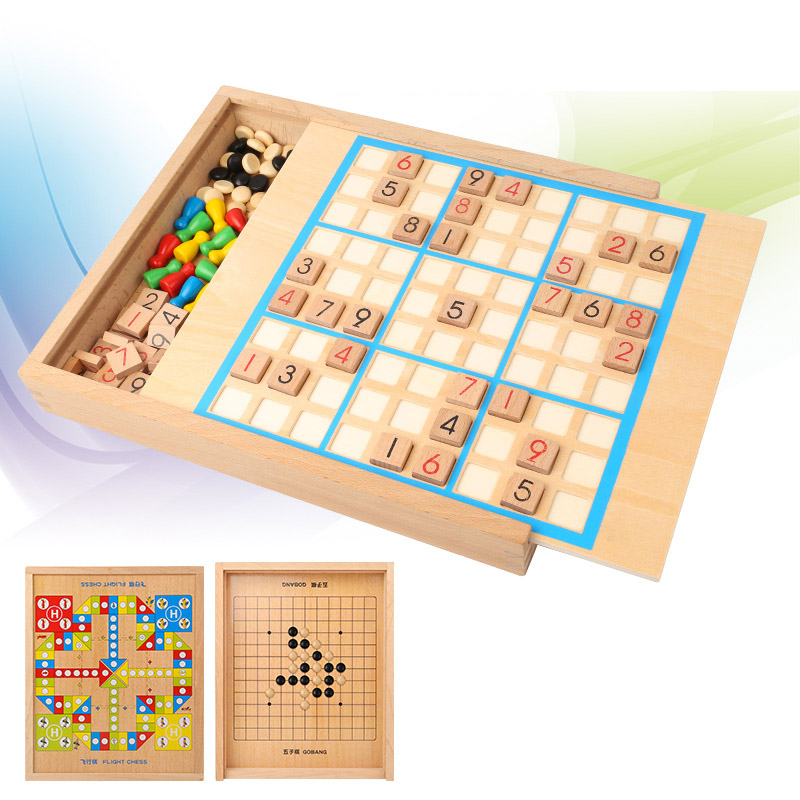 Juguetes de juego de Sudoku con cajón de madera, ajedrez volador, juguetes de inteligencia para niños, aprendizaje temprano de matemáticas, juguetes de Aprendizaje Temprano