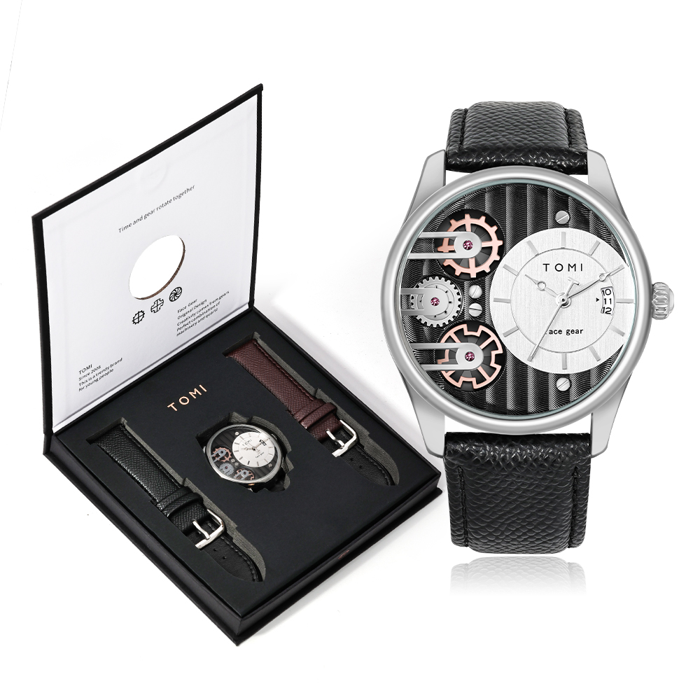 TOMI Heren Geschenkdoos Combinatieset Horloge Luxe en Eenvoudig Zakelijk Afneembare band Quartz Horloge Herenhorloge Festival Cadeau