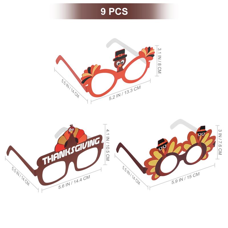 9 pièces drôle dinde décoration lunettes Thanksgiving dessin animé lunettes de soleil pour Thanksgiving Costume fête couleur assortie