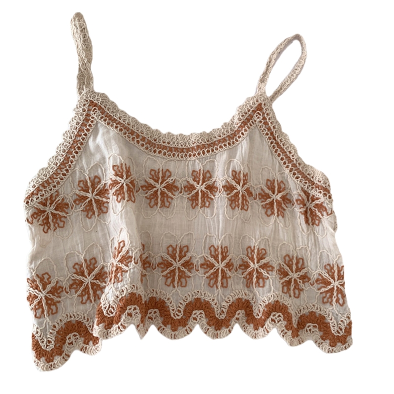 Camisola Vintage de lino y algodón para mujer, Top corto con tirantes finos y bordado de corazón a rayas, chaleco de ganchillo para playa: Azul