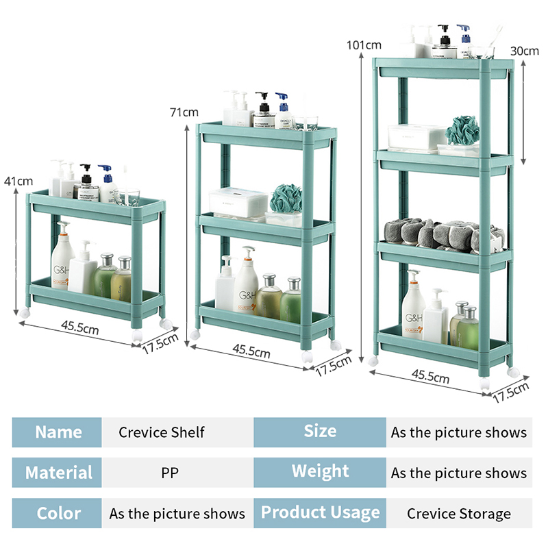 2/3/4 Tier Storage Shelf Plastic Subdries Rack Interspace Storage Racks Refrigerator Space Rack with Roller for Kitchen Bathroom
