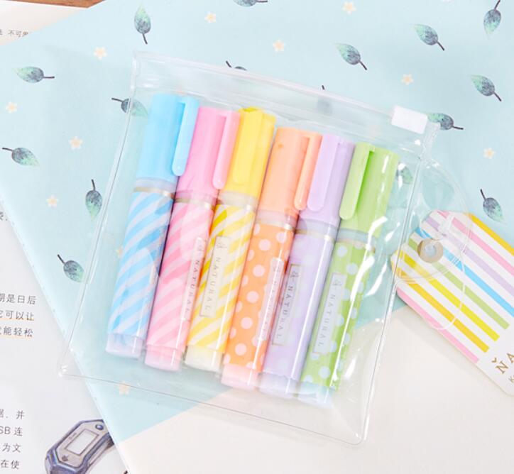 Resaltador de dibujos animados de Panda, gato, animales, Mini marcador de dibujo de 6 colores, bolígrafos, suministros de escritura para escuela y oficina, 48 unids/lote: 4