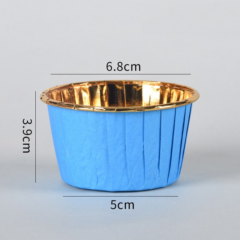 50 unids/set copas de papel para magdalenas de oro Magdalena forro de envoltura aceite redondo formas para taza hornear pasteles decoración herramientas: Azul