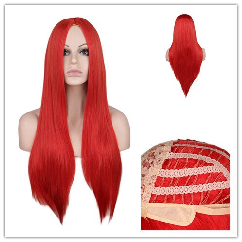 WHIMSICAL W-peluca larga de cabello azul oscuro sintético para mujer, color azul marino, resistente al calor, para Cosplay: Red