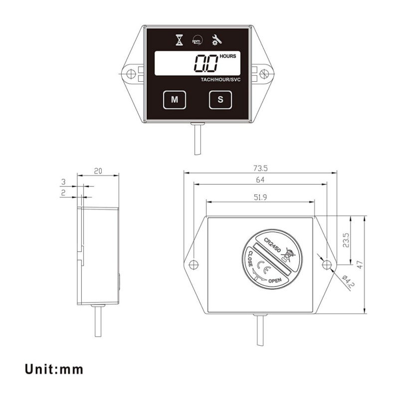 Self Powered Engine Digital Maintenance Tachometer Hour Meter For Lawn Mower Generator Dirtbike Motorcycle