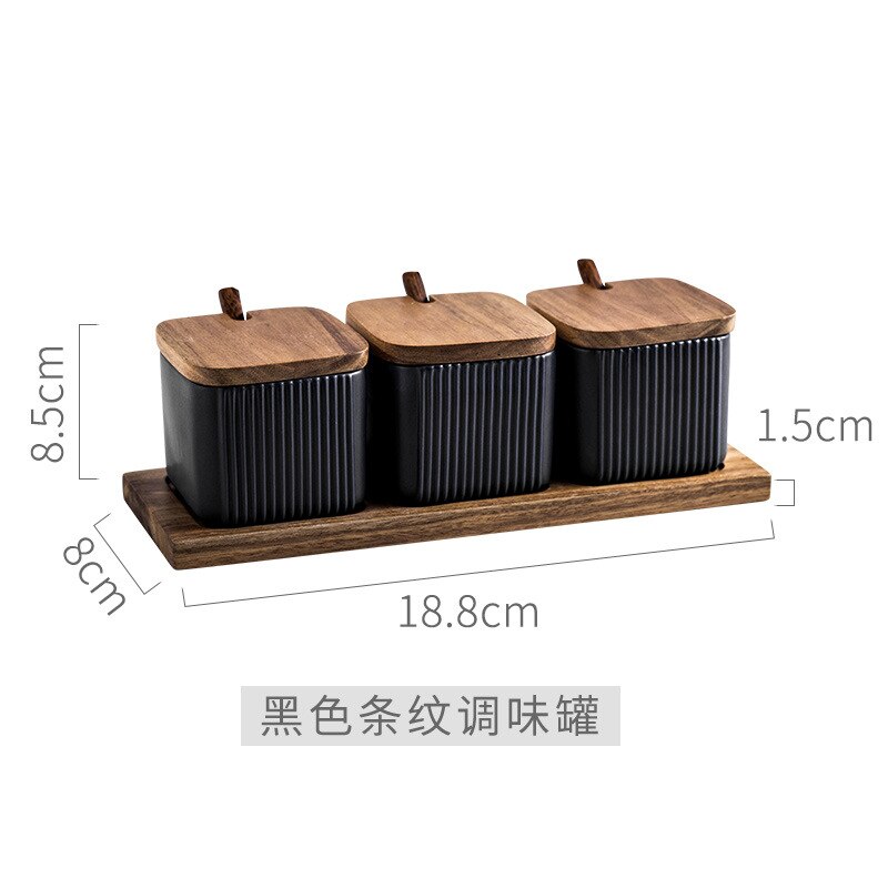 Ceramic Jars with Bamboo Lid Kitchen Cereal Dispenser Multi-function Heat Resistant Spices Containers Bottles with Tray