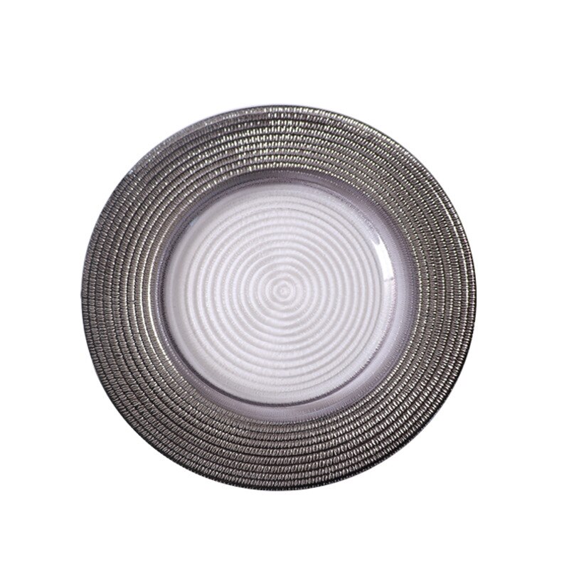 Assiettes en verre ménagères avec bordure dorée, texture européenne rétro, set de table occidental, plats occidentaux, steak, salade, dessert, vaisselle: Argent / 27cm