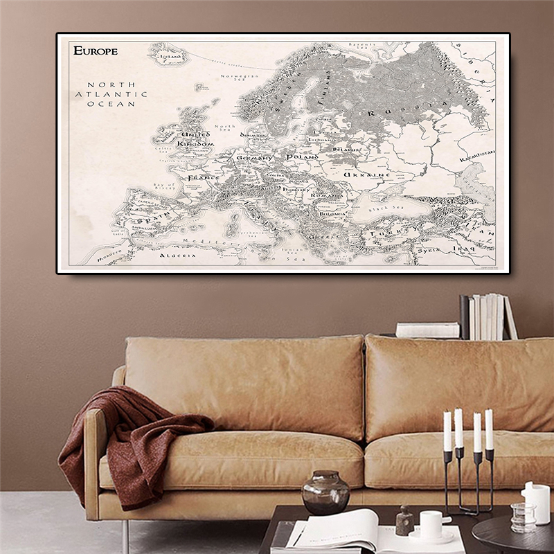 Simple Retro Europe Map Non-woven Canvas Painting 150x100cm Wall Art Poster for Office Home Wall Decoration School Supplies