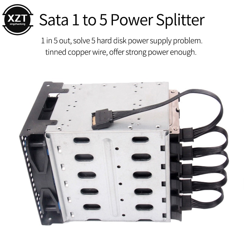 Nowy rozdzielacz zasilania dysku twardego SATA 15Pin M 1 do 5 SATA 15Pin F do samodzielnego montażu komputera PC 15-pinowy zasilacz 60CM
