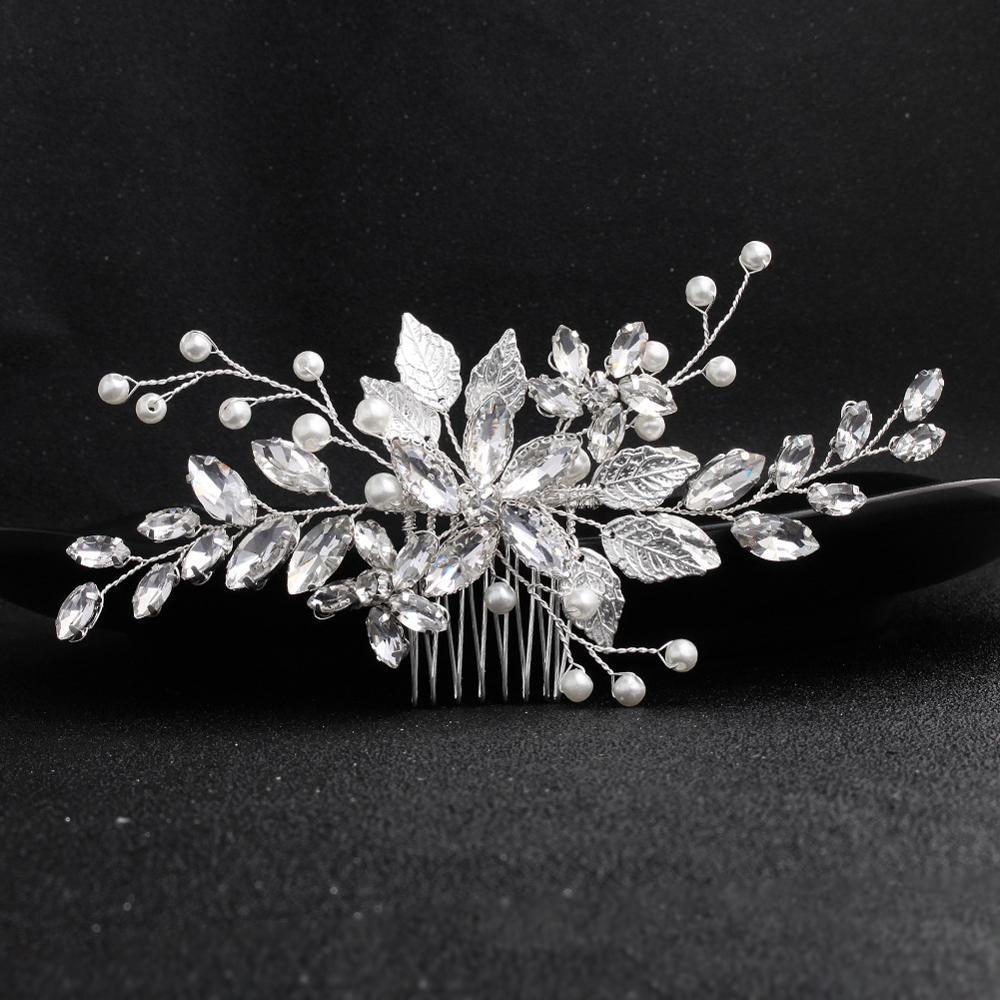Simples acessórios de cabelo nupcial azul diamante pente de cabelo nupcial pente de cabelo acessórios de vestido de casamento: Prata