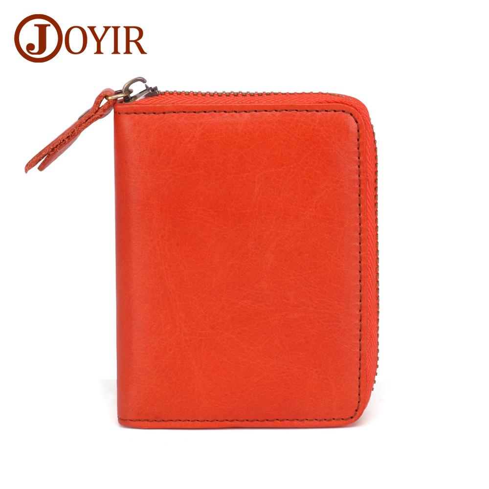 JOYIR Tarjeta de cuero genuino Rfid billetera de negocios de cuero de vaca Unisex tarjeta de crédito cartera hombres mujeres tarjeta Id titular monedero: Orange