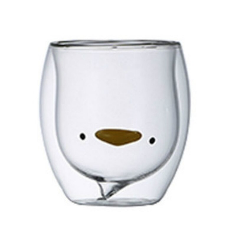 Tazas de Oso de Cristal con aislamiento de doble pared para niños y adultos, taza de café gruesa, 280ml: Duck