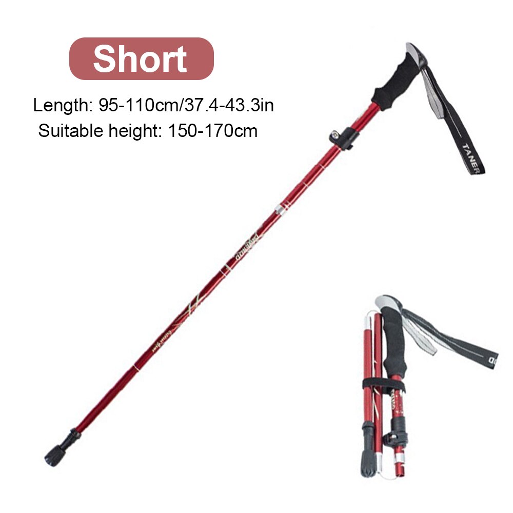 Outdoor Walking Stick Hiking Trekking Poles Ultralight Nordic Walking Pole Telescopic Crutches Antishock EVA Handle Folding Cane: Short Red