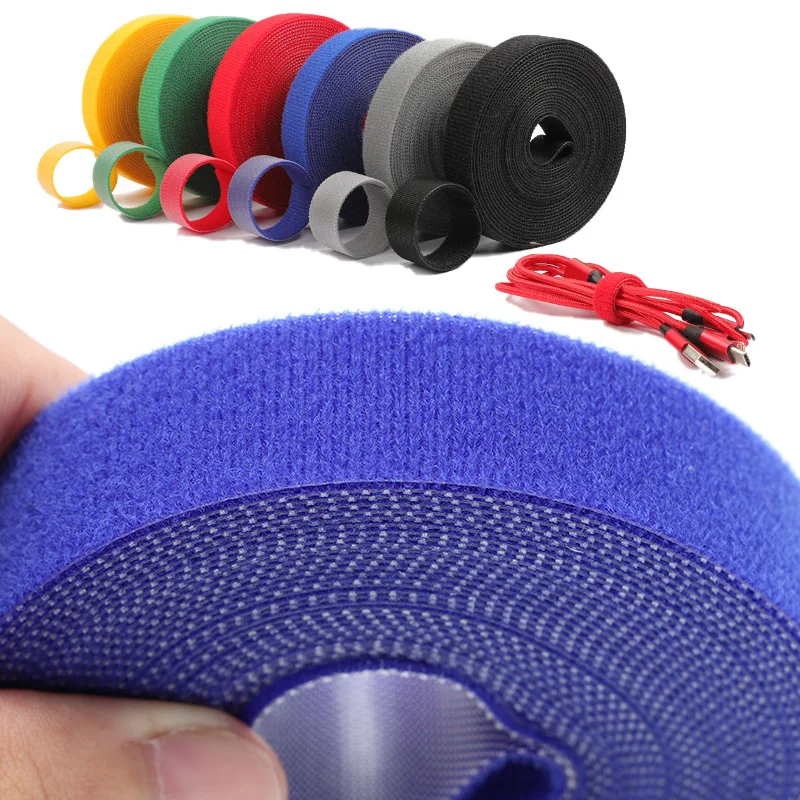 5M/Roll Reusable Fastening Tape Cable Ties Double Side Adhesive Hook and loop Strips Cable Management Tape 10/15/20/30/38/50mm