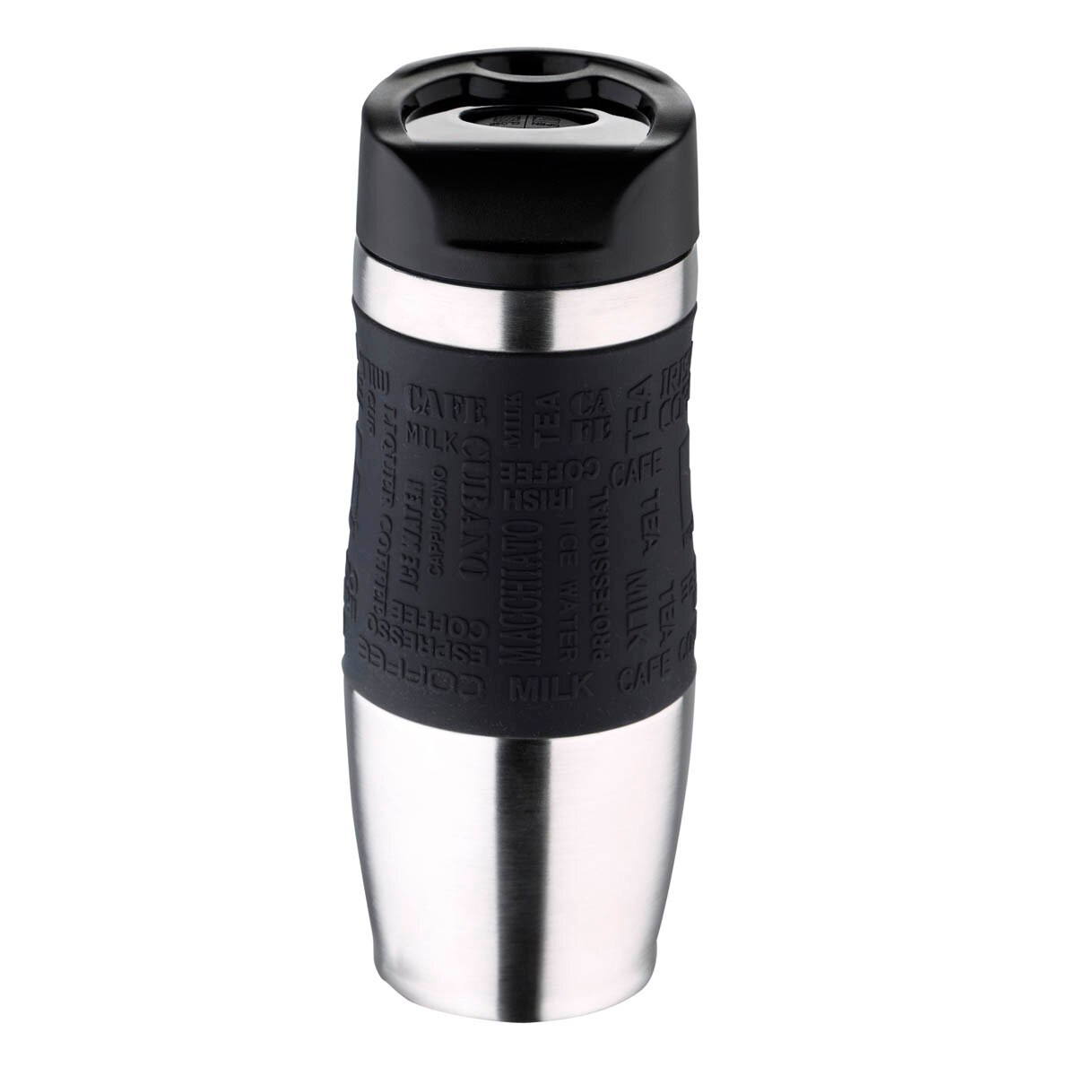 Bergner – thermos de voyage en acier inoxydable, double paroi, bouton d&#39;ouverture et de fermeture parfait, enveloppe en silicone, prise confortable et sûre, 400ML, résistance et durabilité, bouteille, Thermo café: Black