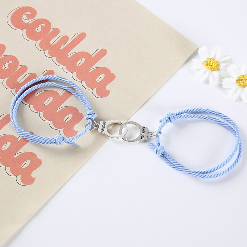 Pulsera de pareja astronauta pequeña banda de Goma para enviar novia novio imán piedra brazalete con cascabel nudo de la cuerda de la joyería: 4