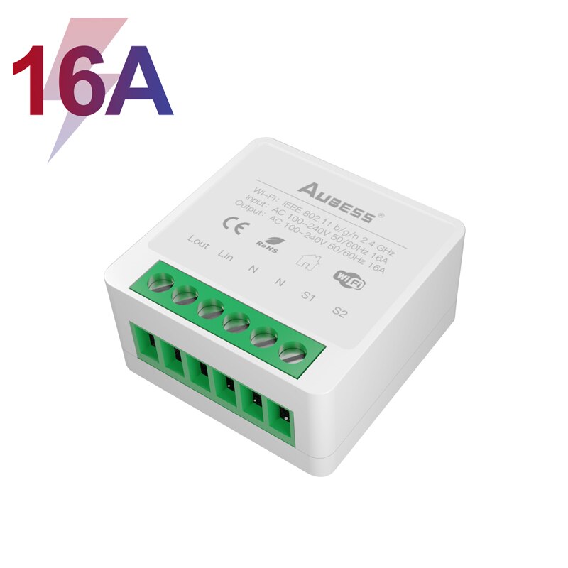 AUBESS-miniinterruptor inteligente con Wifi para el hogar, módulo de domótica con Control de 2 vías, funciona con Alexa, Google Home, Smart Life, Tuya, 16A: Default Title