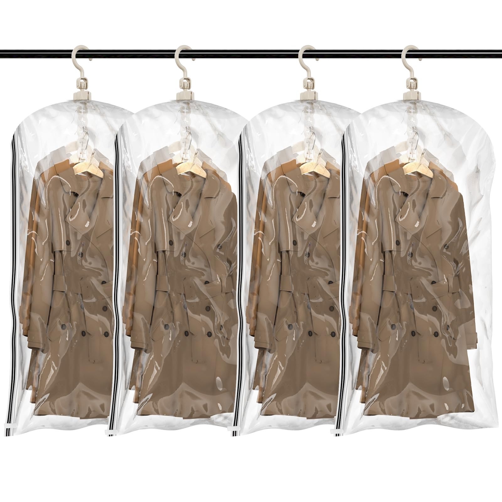 TAILI Hanging Vacuum Storage Bags for Clothes 4pcs Vacuum Coat Bags for Suits, Jackets, Dresses, Closet Space Saver Vacuum Bags: 11XL / Khaki