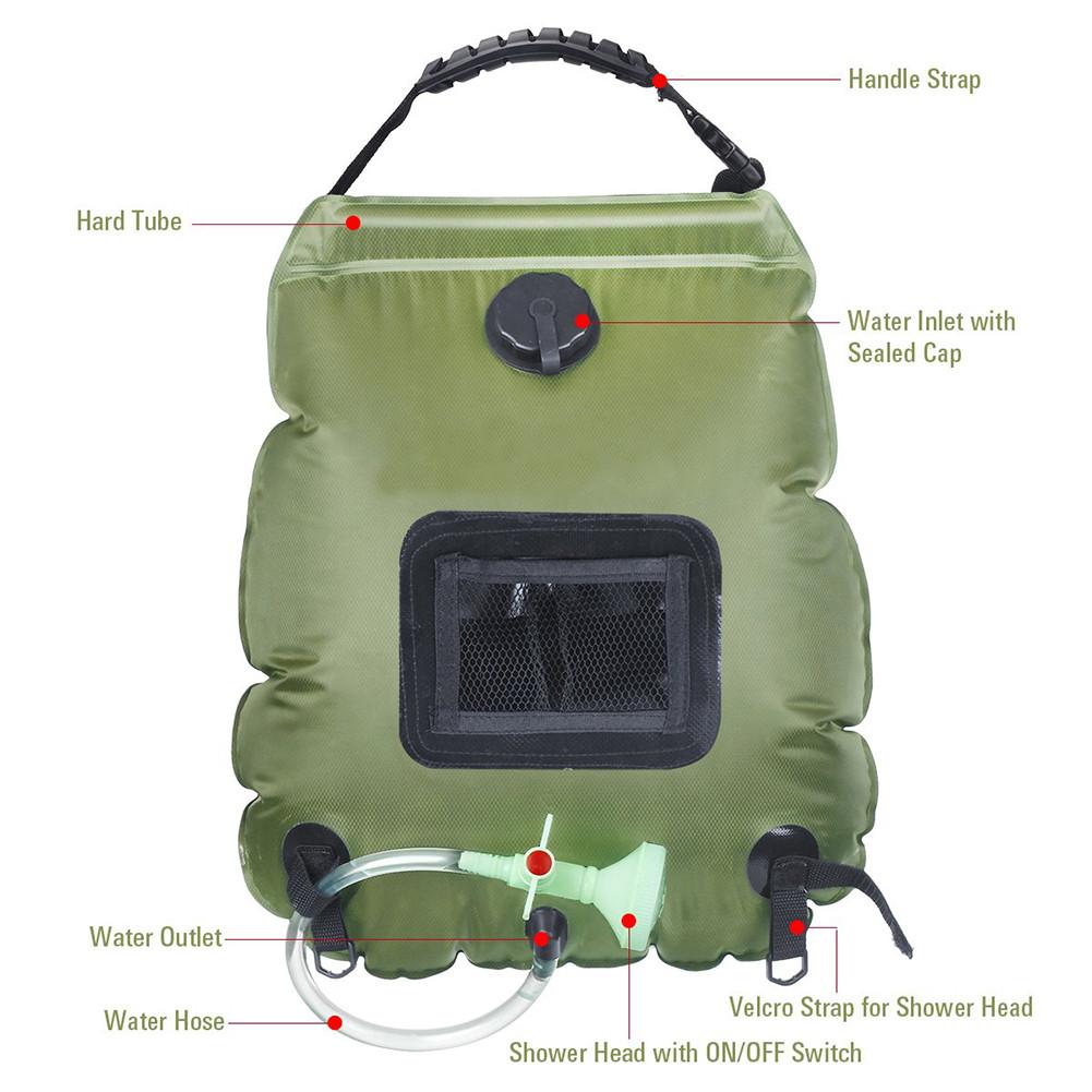 Outdoor Douche Waterzak Draagbare 20L Douche Bag Camping Wandelen Zonne-energie Verwarmd Douche Zwemmen Bag