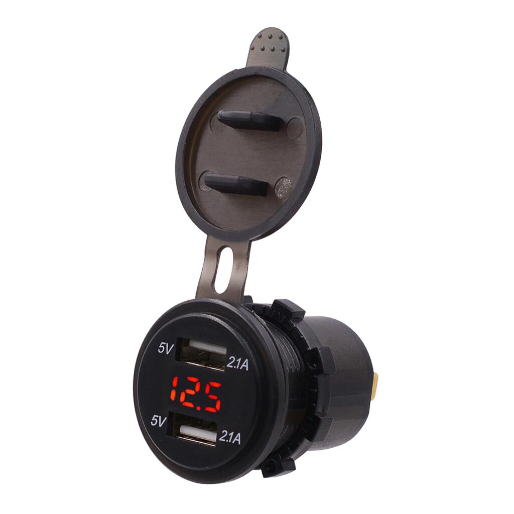 12/24V Dual USB Port Car Power Socket Plug With Red LED Voltmeter Display