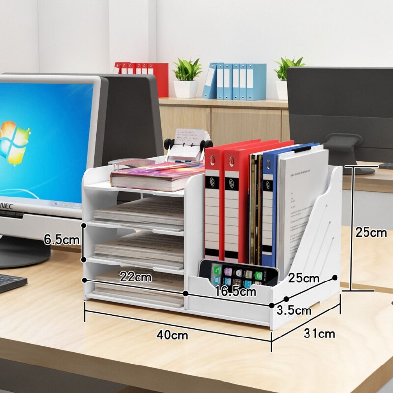Multi-layers Paper File Holder Sundries Storage Box PVC Wood Desktop Book Magazine Desk Shelf Stationery Organizer