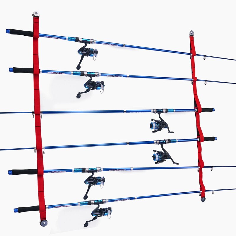 Overhead Or Wall Fishing Rod Rack,6 Fishing Rod Storage Rack For Wall/Garage Doors Hiking Poles Ski Poles