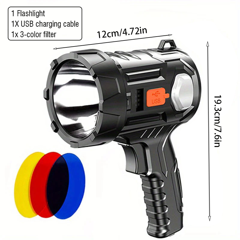 Foco Recargable 900000 Focos Led de lúmenes, linterna grande de mano, focos solares superbrillantes para exteriores, reflector: RGB