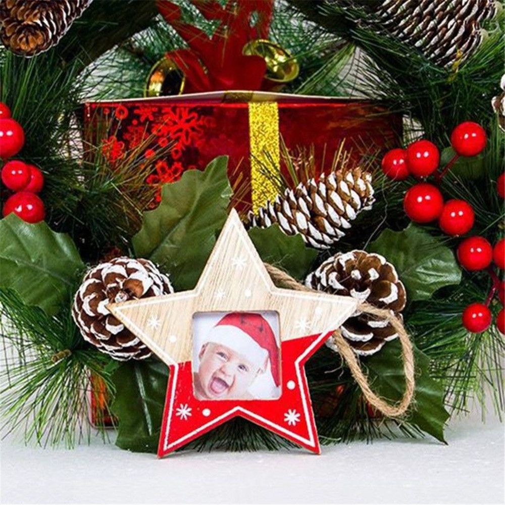 Christmas Tree Wood Photo Frame Pendant Xmas Hanging Pendant Ornament Home Decor