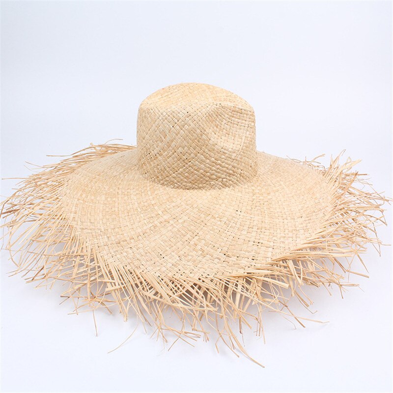 USPOP verano rafia ala ancha sombreros de sol mujeres hecho a mano sombrero de paja verano natural paja playa sombrero casual sombra de protección UV: Jazz Top