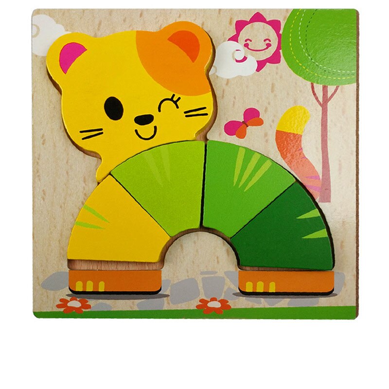 3D Wooden Puzzle Cartoon Animal Traffic Cognition Jigsaw Colorful Early Educational Toys For Children Kids Baby: T