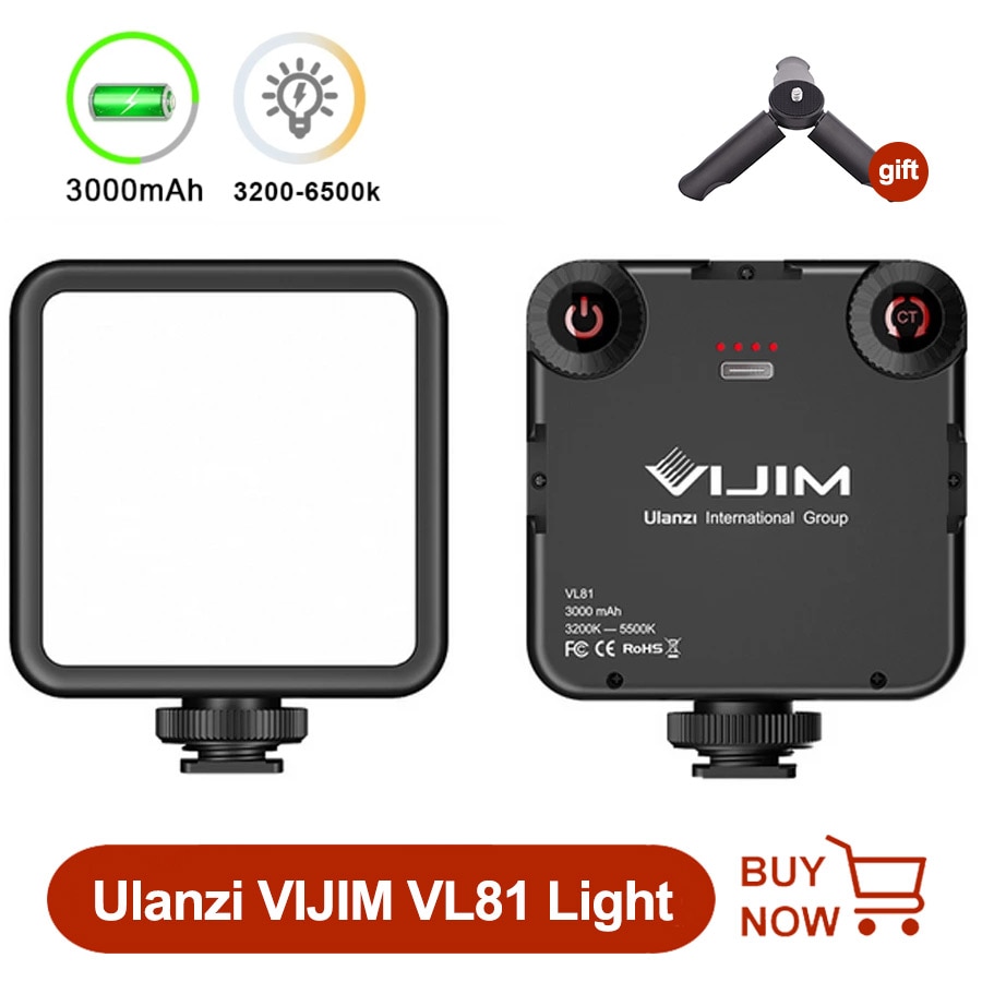 Viji – Mini lampe vidéo LED Rechargeable VL81, CRI95 +, 3000mAh, variable 3200-5600K, lumière de remplissage pour appareil photo DSLR, Smartphone, GoPro