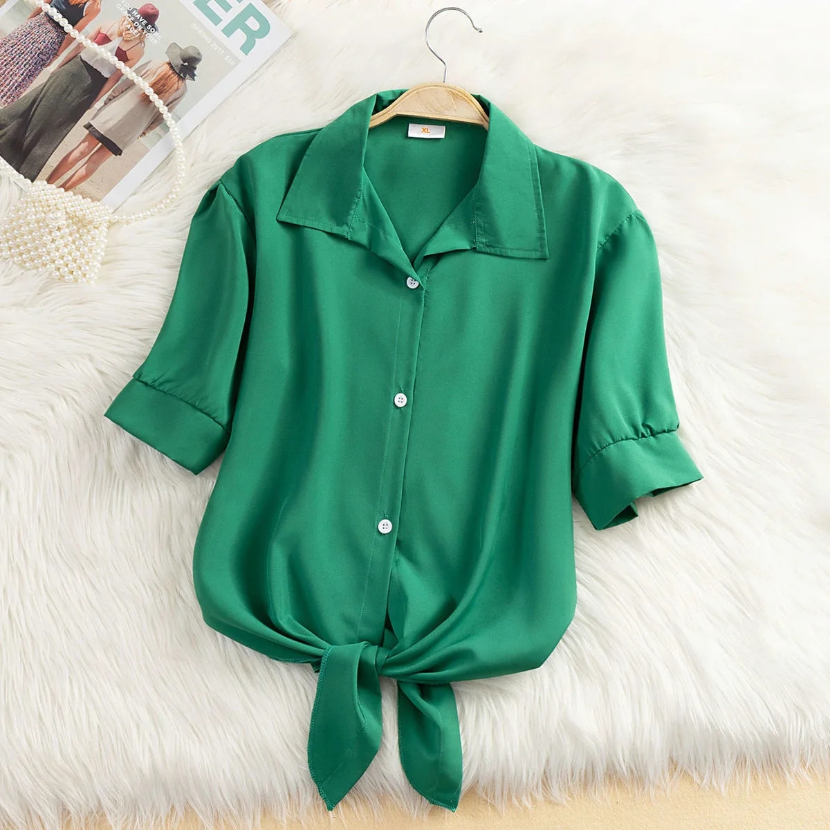 2025 Dames Tops Mode Vrouwen Zomer Chiffon Blouse Korte Mouw Casual Shirt Wit Ropa Mujer Blusas Feminino: XXXL / green