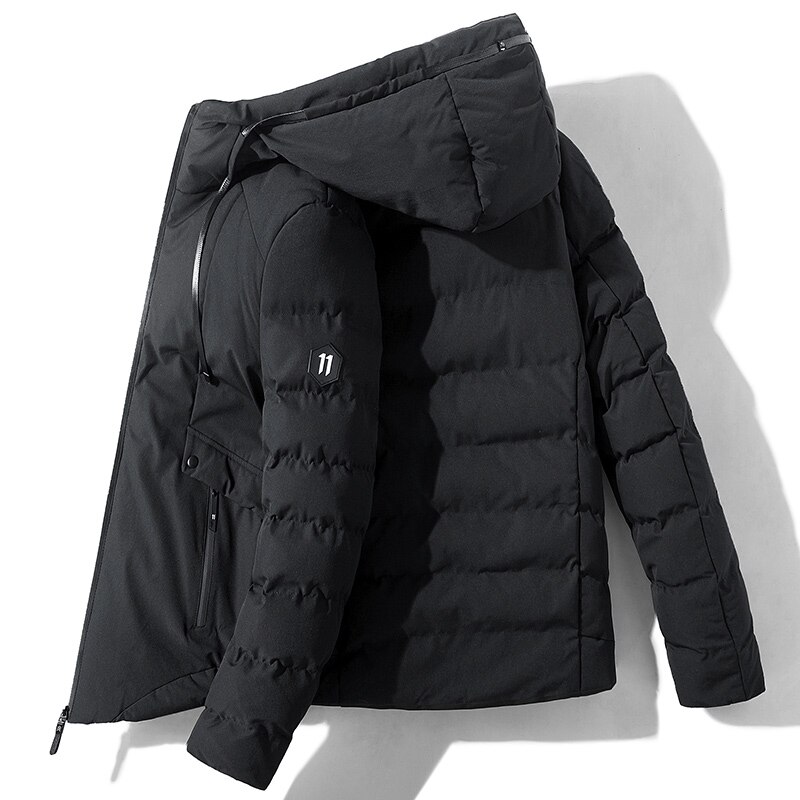 Tykk varm vinterfrakk menn hette casual utendørs mann dunjakke parka vindjakke herre overtrekk: Svart / Xxxl
