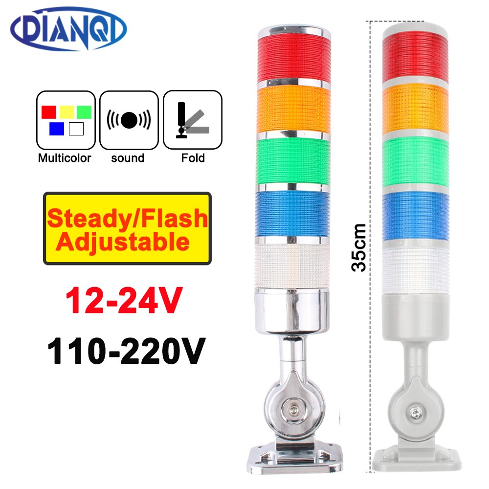 5 Layers Rotatable 180 Stack Light Warning Light Industrial for CNC Machine DC 24V 12V AC220V 110V Steady Flashing LED Light