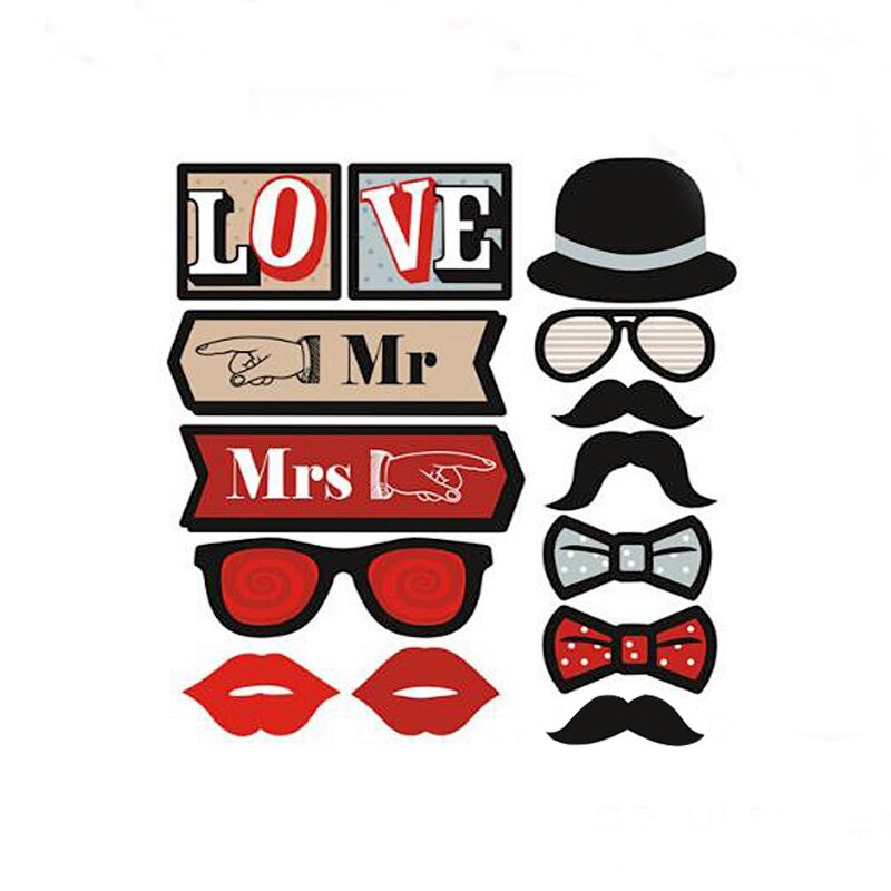 14pcs/set Wedding Party Photo Props Mask Set Beard Hat Glasses Lips Bow Tie Party Decoration Photo Props
