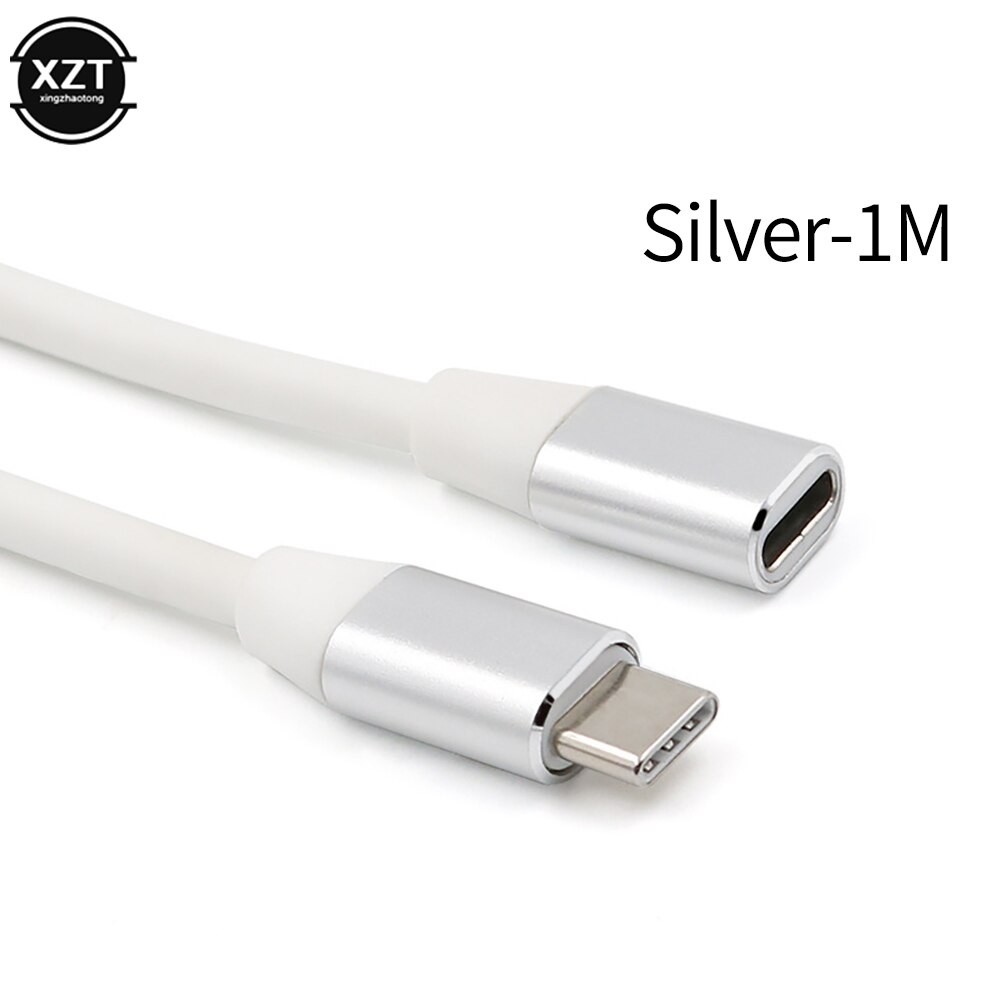 Usb C Type C Verlengkabel Man-vrouw Usb 3.1 Charge Adapter Voor Macbook Pro Telefoon Type Usb C Data Oplaadkabel 1M: Silver