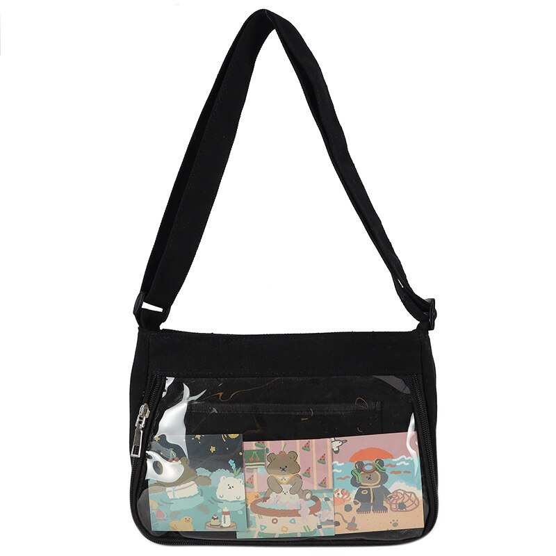 ita bag clear crossbody bag for teenager girls Japanese transparent Canvas little shoulder ita bag 4 colors lovely bag H217: black