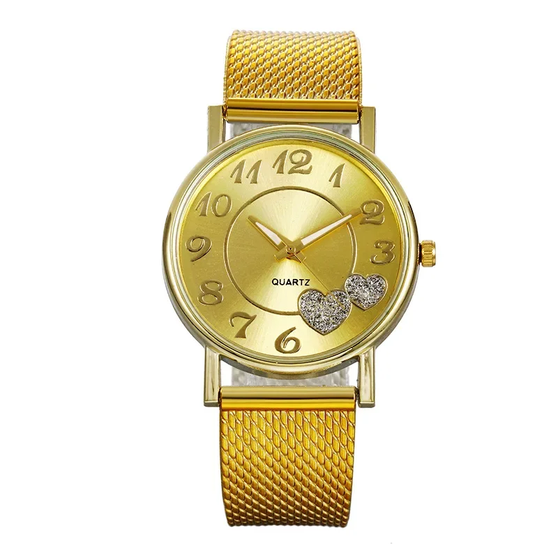 Elegante Rose Gold Herz Zifferblatt Uhr Weibliche Einfache Temperament Schüler Wasserdichte Weibliche Hochrangige Weibliche Luxus Uhren Frauen: Gold