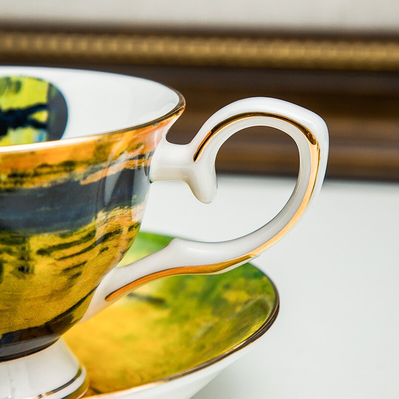 Juegos de té exquisitos pintados, tazas y platos de café Van Gogh, cerámica y negocios