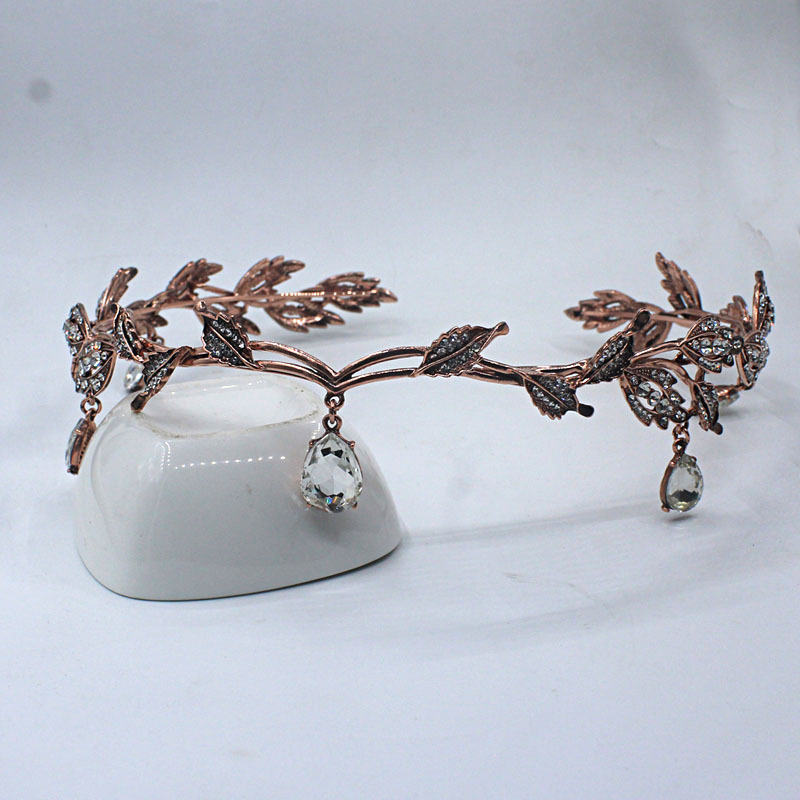 Vintage Bronze Emerald Green Fairy Crown Tiaras Crystal Leaves Elf Tiara Bandana Hair Accessories for Women Costume Hair Jewelry: Imitation Rhodium Plated