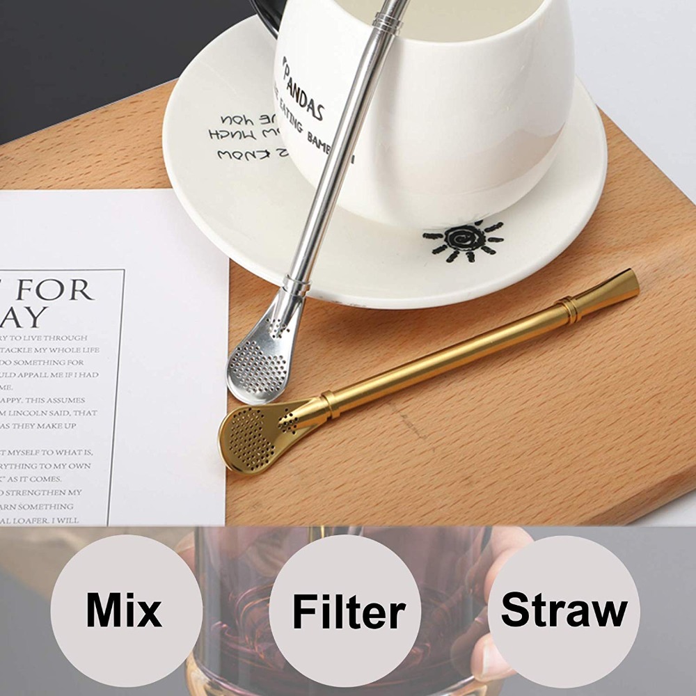 Mate Straw Stainless Steel 304 Drinking Spoon Straws Reusable Metal Drinking Straw Drinking Filter Straws 304 Food Grade