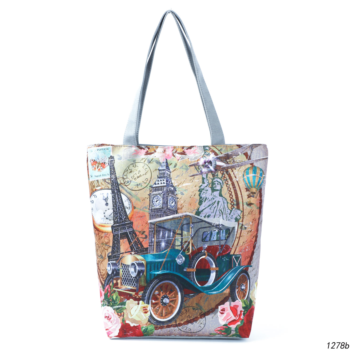 Bolso de hombro con estampado Floral de la Torre Eiffel de París, bolsa de mano informal, bolso de viaje que combina con todo, bolsa de compras portátil para mujer: 1278b