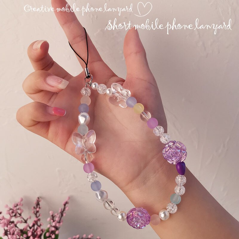 Mobiele Telefoon Lanyard Korte Armband Polsband Ornamenten Handgemaakte Kralen Hanger Kristallen Ketting Vrouwelijke Mode Lanyard