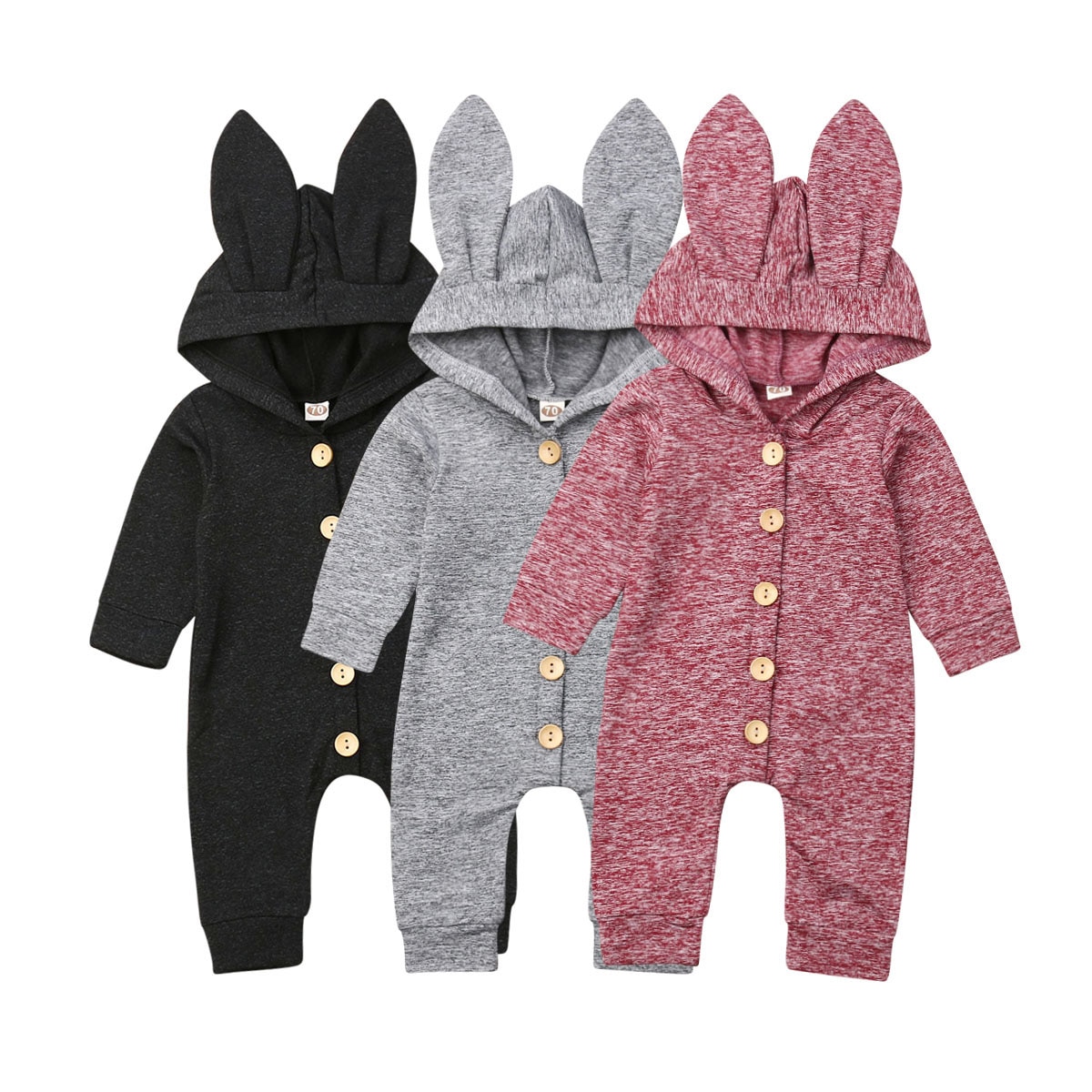 0-24M Newborn Baby Boy Girl Long Sleeve Bunny Ear Hooded Romper Jumpsuit Playsuit Outfits Spring Autumn Clothes