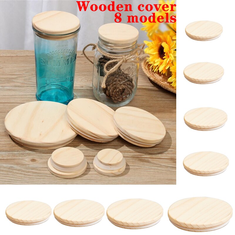 Natural Pine Wooden Cover Lid Reusable Kitchen Tissue Bottle Sealing Cap Canned Storage Mason Jar Lids Wide Mouth Cover Wood Lid
